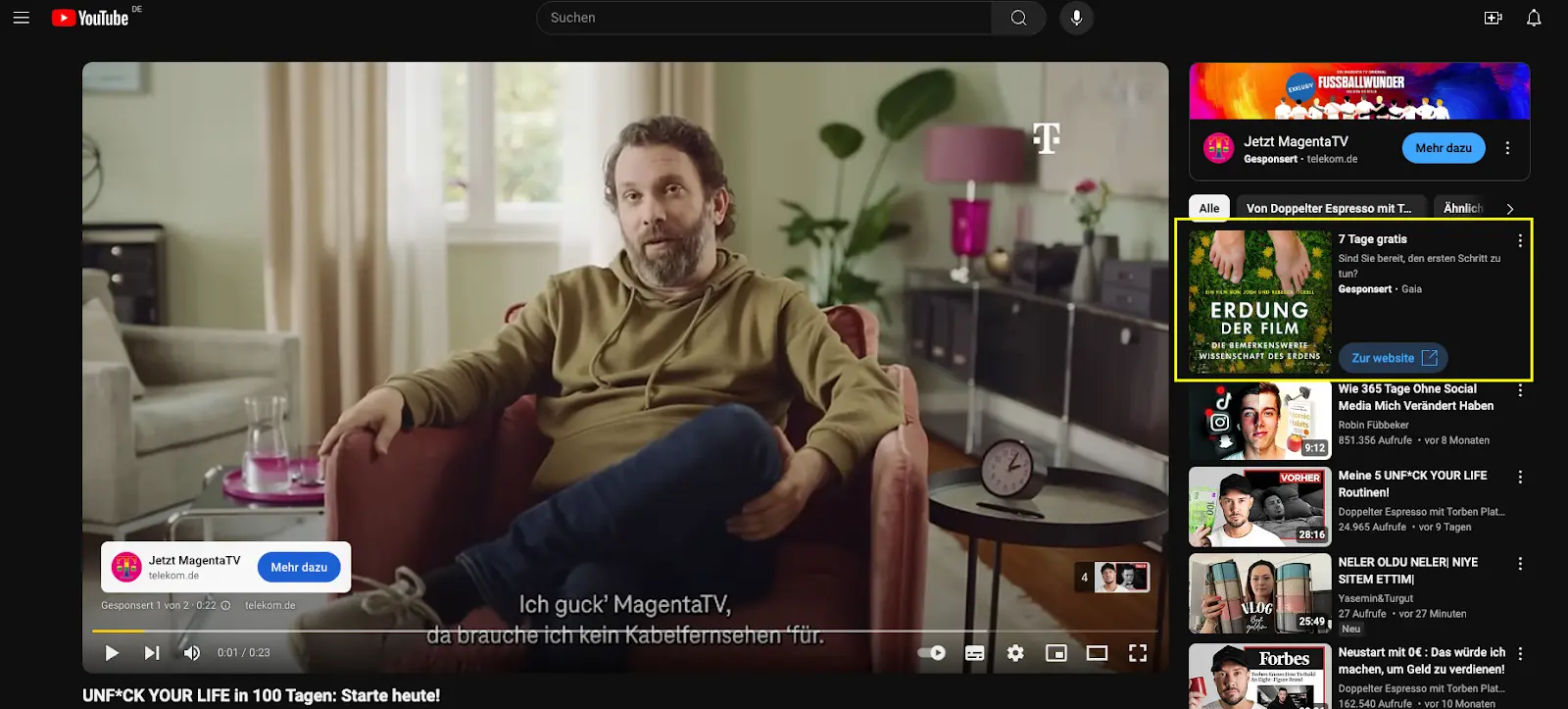 Youtube Banner- oder Display-Werbung