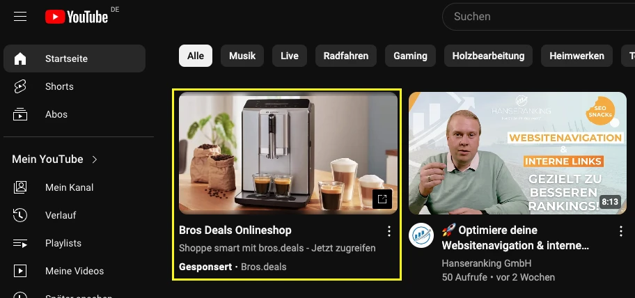 Youtube In-Feed-Videoanzeigen